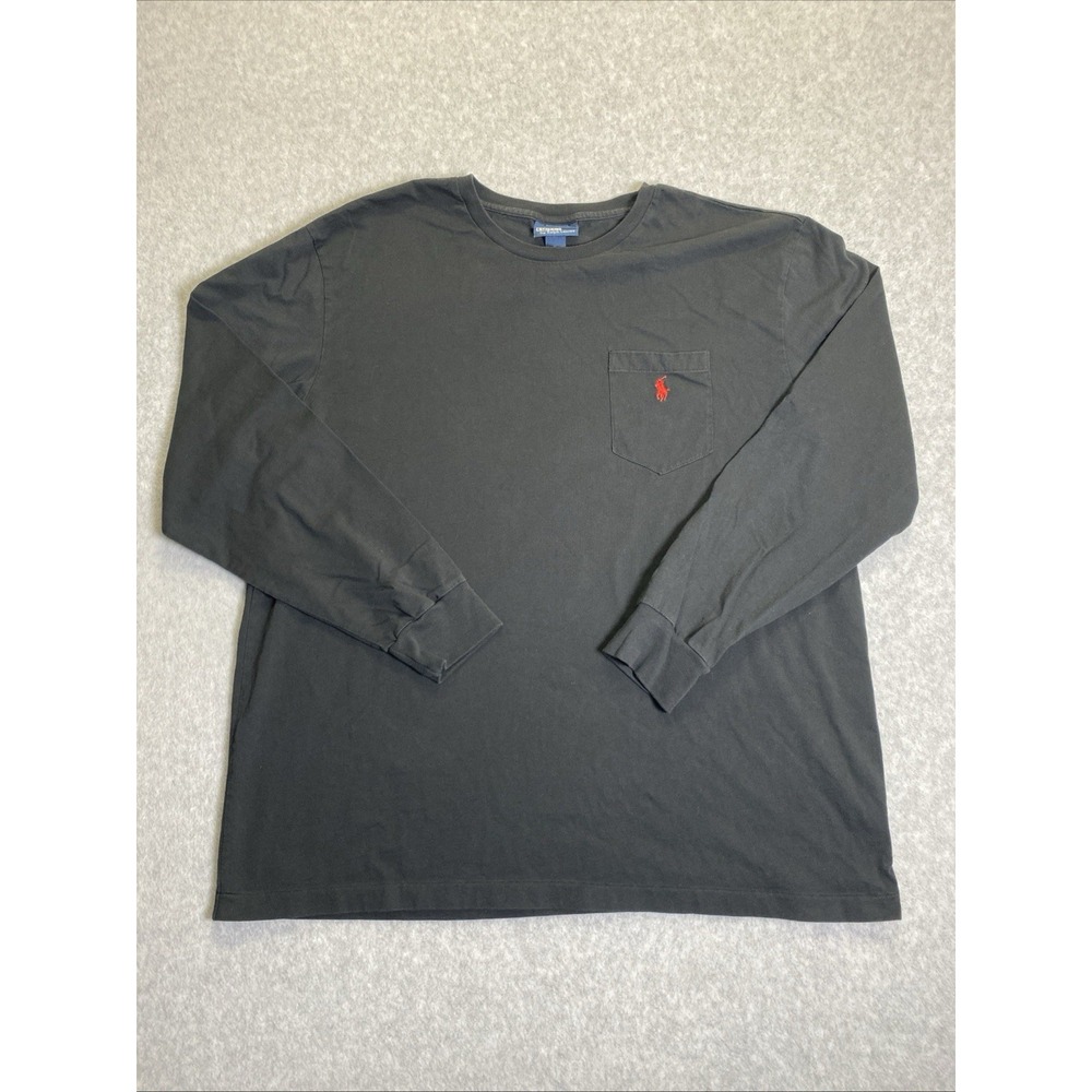 Polo Ralph Lauren Mens Long Sleeve Pocket T-Shirt Black Red Pony Logo XL